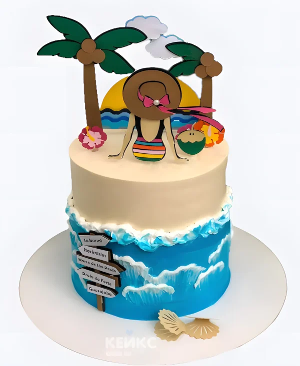 Летний пляжный торт из мастики Фото
