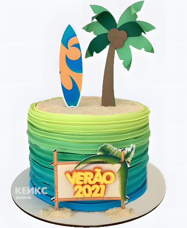 Летний торт с серфингом и пальмой Фото