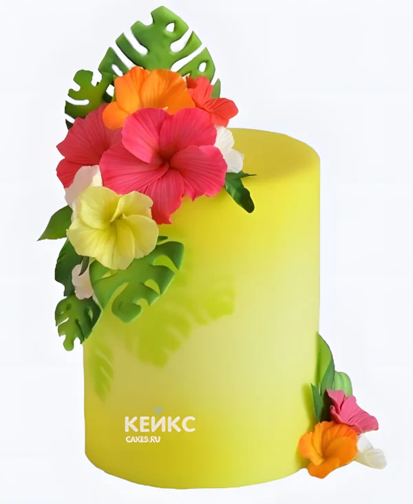 Летний цветочный торт из мастики Фото