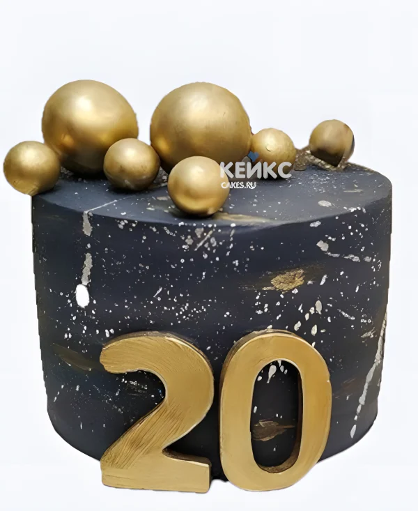 Маленький торт на 20 лет с цифрой в черном цвете Фото