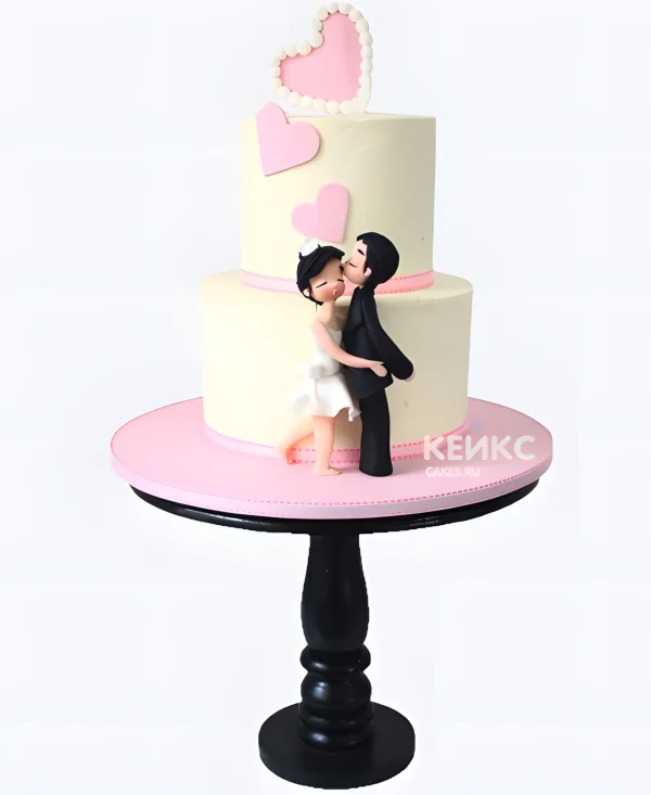 Милый двухъярусный торт на льняную свадьбу Фото