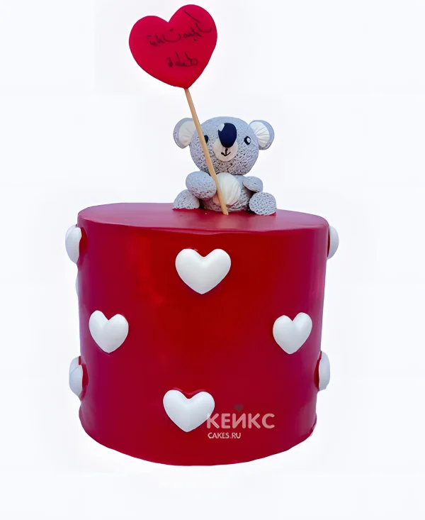 Милый красный торт с коалой Фото