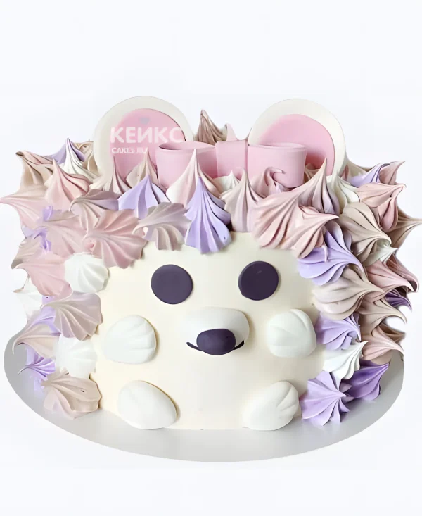 Милый розовый торт ежик с бантиком Фото