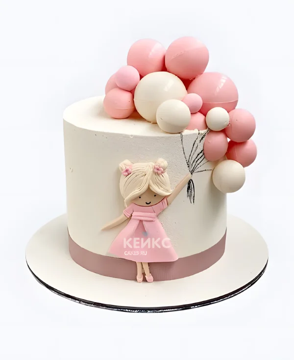 Милый торт девочке с воздушными шариками Фото