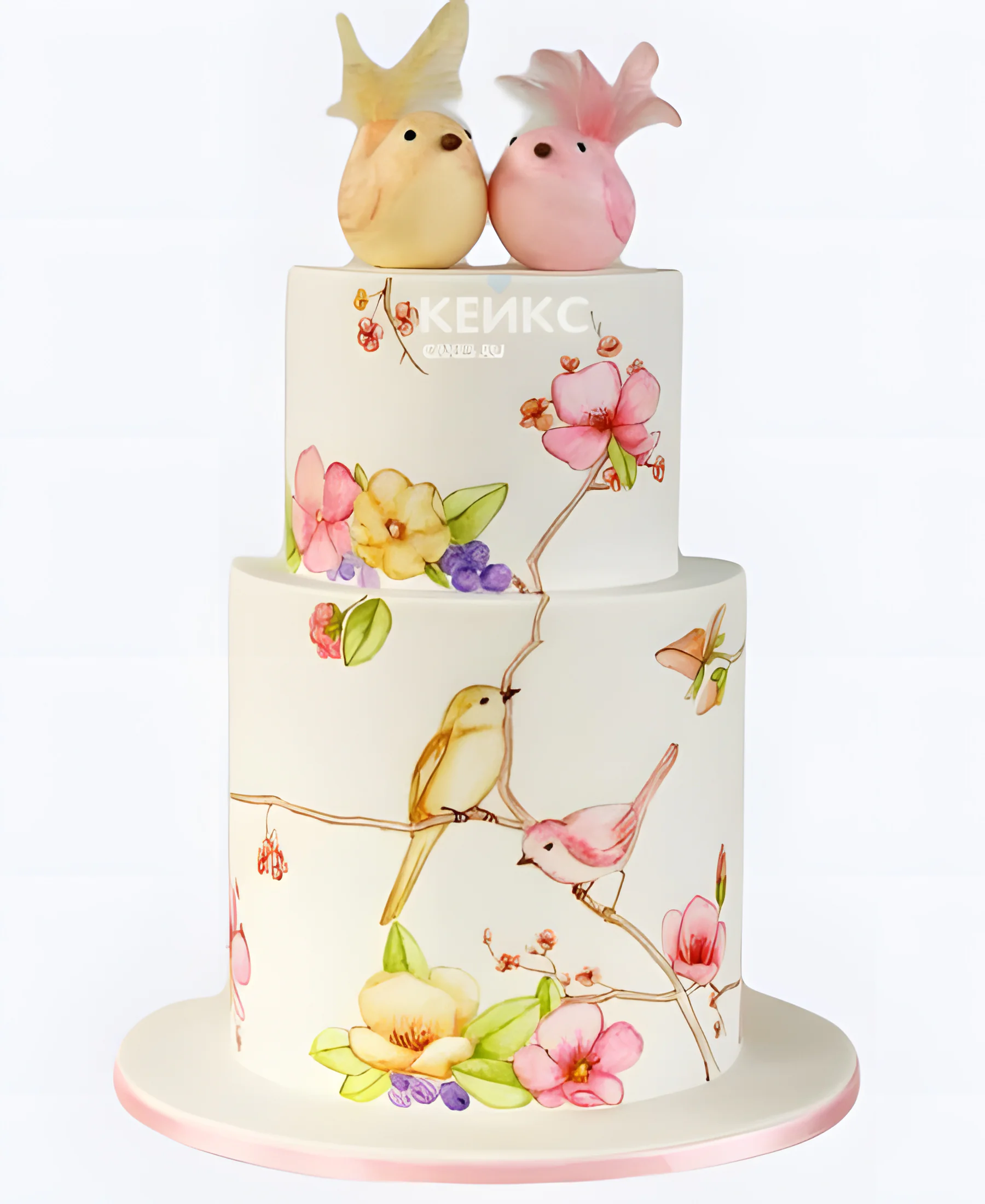 Милый торт на 8 марта с птичками Фото