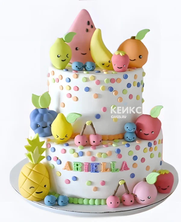 Милый торт с ананасом и другими фруктами Фото