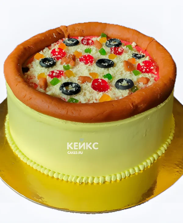 Милый торт с пиццей из мастики Фото