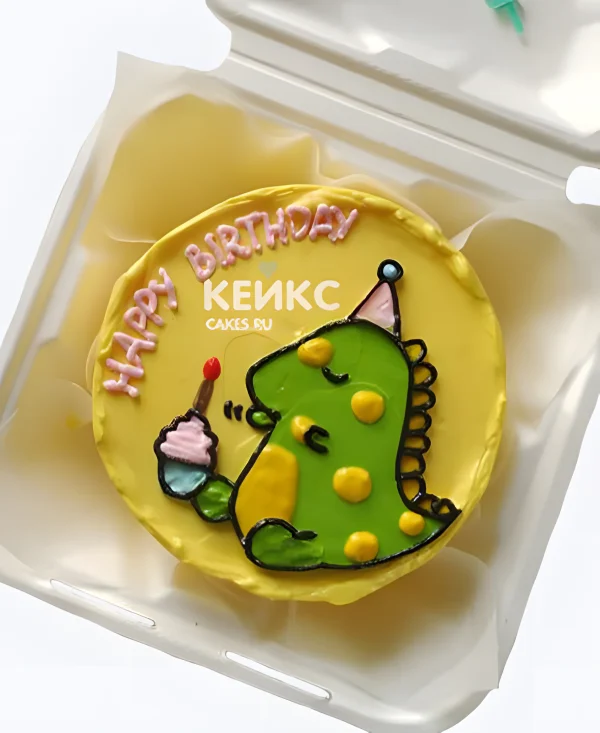 Милый желтый бенто торт с динозавром Фото