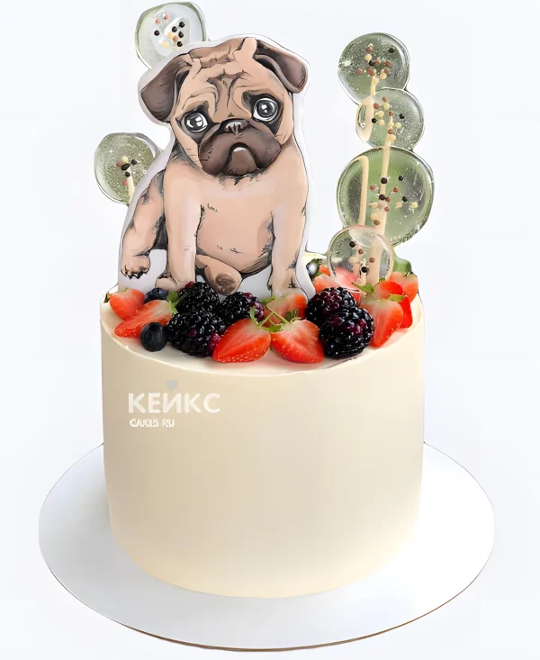 Торт с топпером мопса Фото