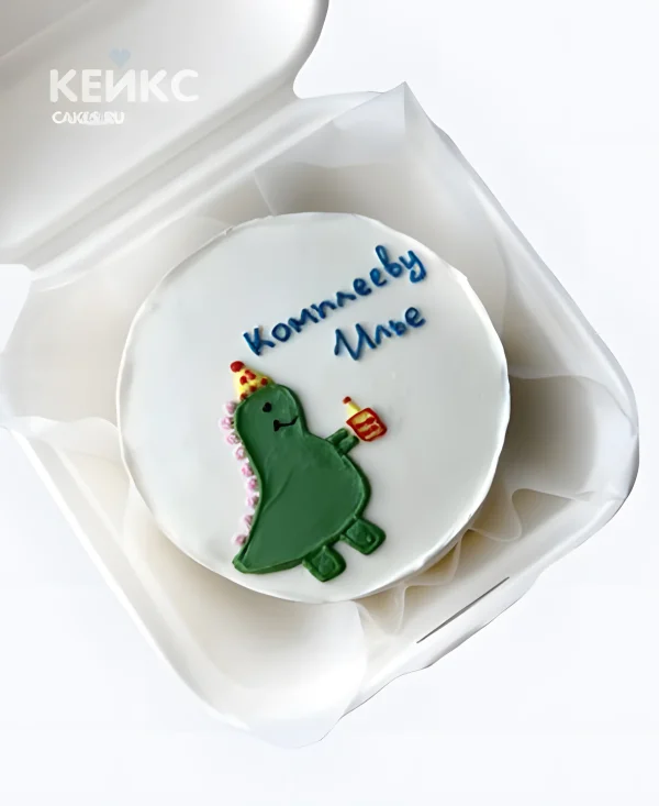 Минималистичный бенто торт с динозавром Фото