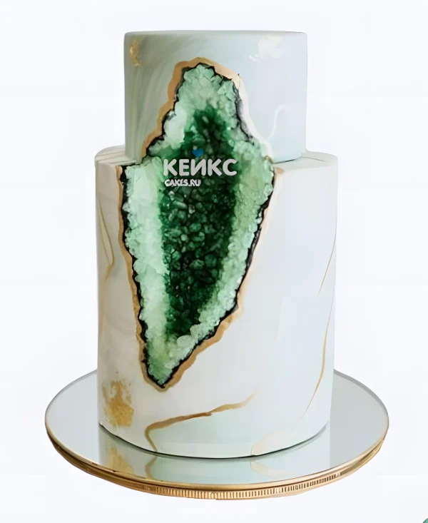 Мраморный зеленый торт с кристаллами Фото