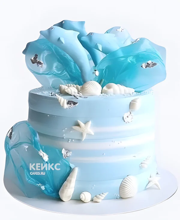 Небесно-голубой торт с дельфином Фото