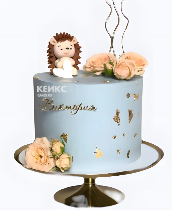 Небесно-голубой торт с ежиком Фото