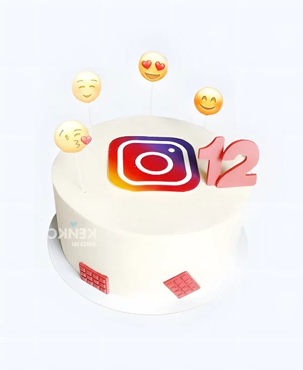 Недорогой торт с иконкой инстаграм и эмодзи Фото