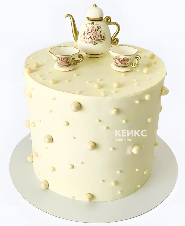 Нежно-персиковый торт на фарфоровую свадьбу Фото