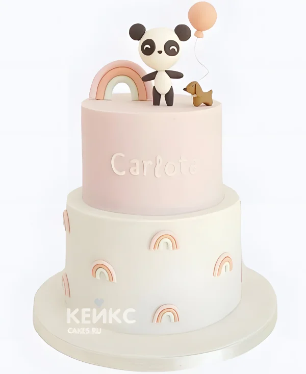 Нежный бенто торт с пандой и радугой Фото