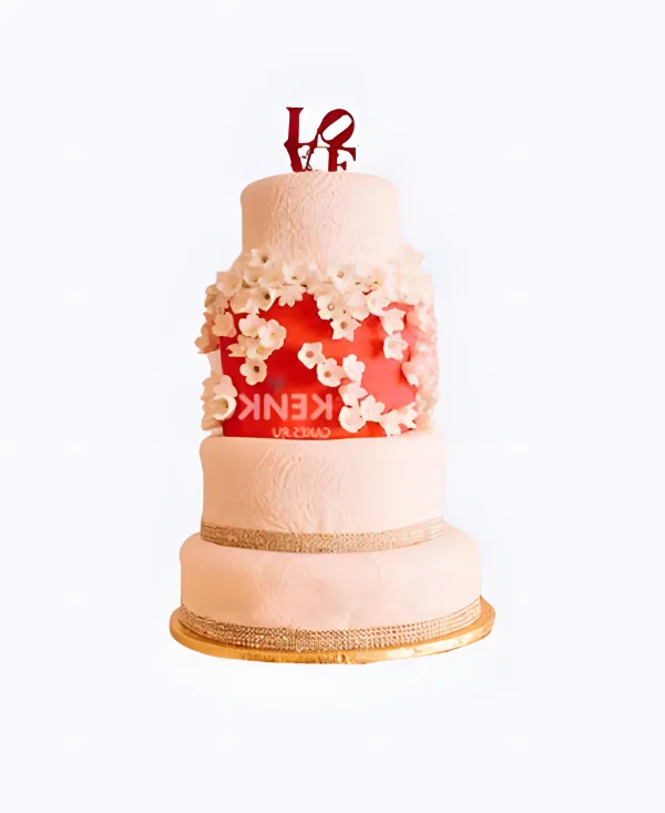 Нежный красный торт на годовщину с цветами Фото