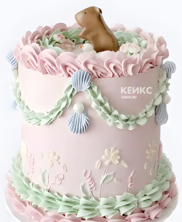 Нежный розовый торт с капибарой Фото