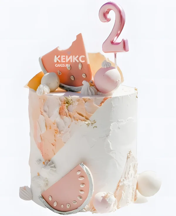 Нежный торт без мастики с арбузом и цифрой Фото