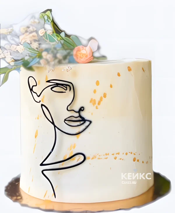 Нежный торт на 8 марта с рисунком девушки Фото