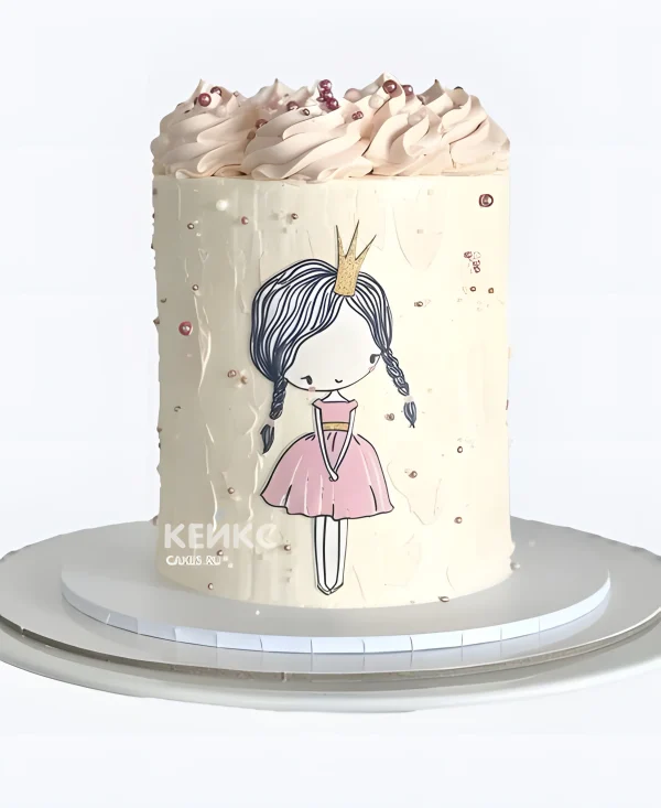 Нежный торт с девочкой и кремом Фото