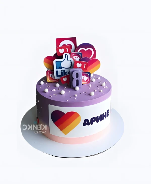 Нежный торт с лайками и цифрой Фото