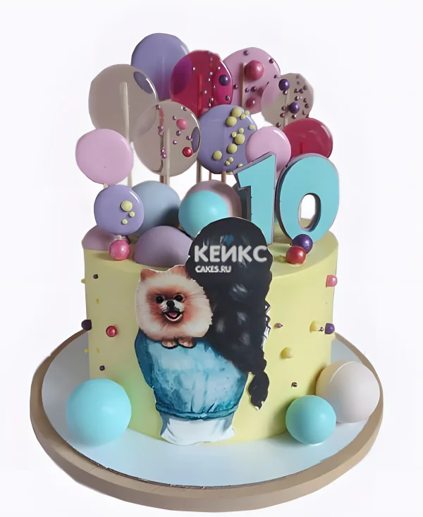 Торт со шпицем и картинкой девочки Фото