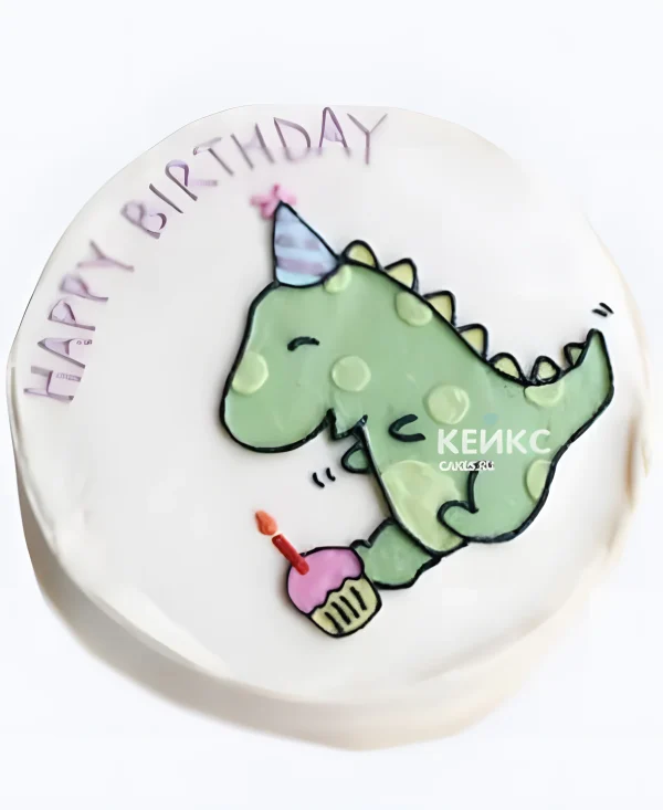 Очаровательный бенто-торт на годик с динозавром в колпаке Фото