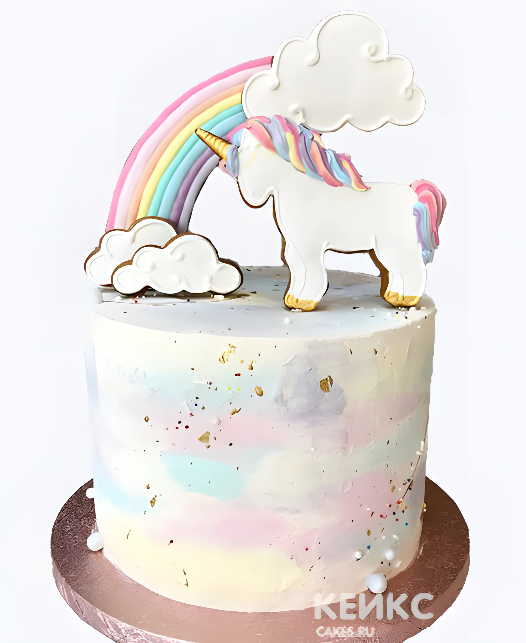 Пастельный бенто торт девочке на 7 лет с радугой и единорогом Фото