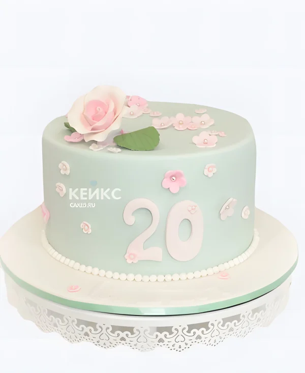 Пастельный торт на 20 лет с розой Фото