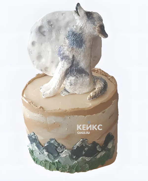 Пастельный торт с фигуркой волка Фото