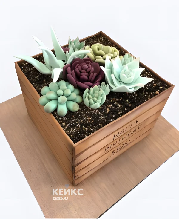 Прямоугольный торт огород с клумбой и цветами из мастики Фото