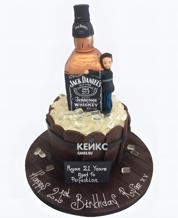 Прикольный торт мужу с фигуркой и бутылкой Фото