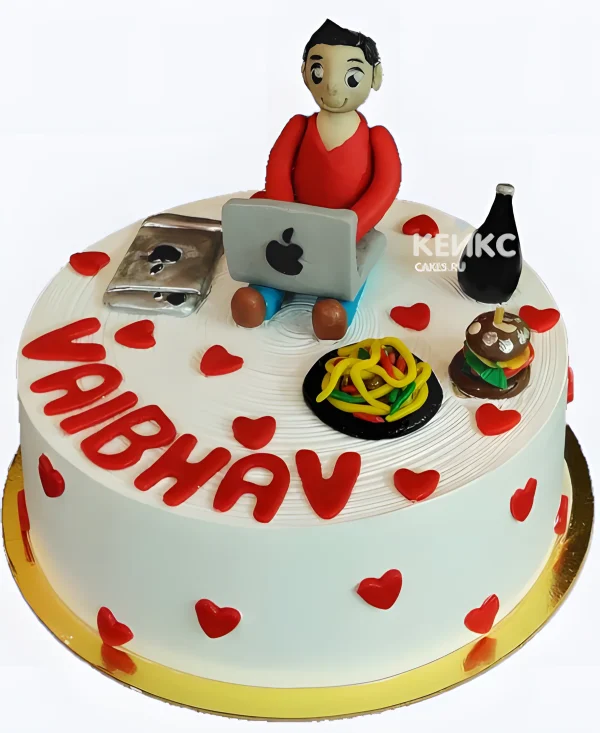 Прикольный торт программисту с фигурками и едой Фото