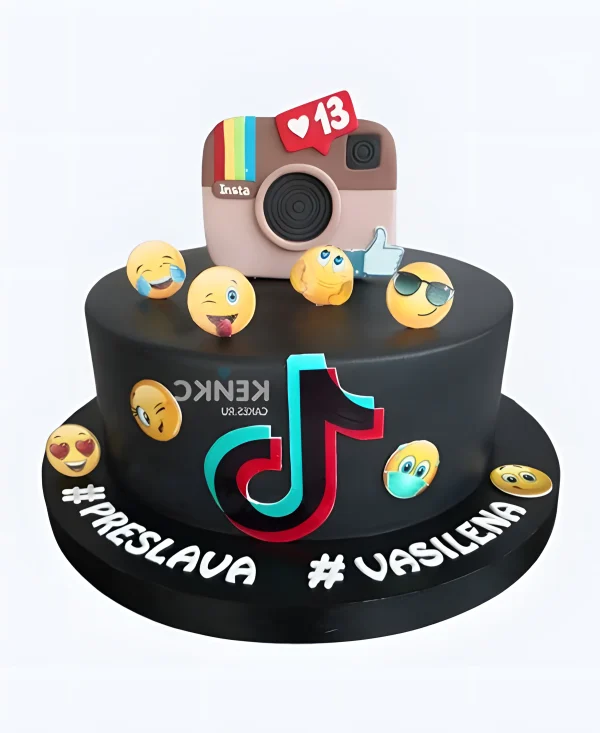 Прикольный торт с инстаграм и эмодзи Фото