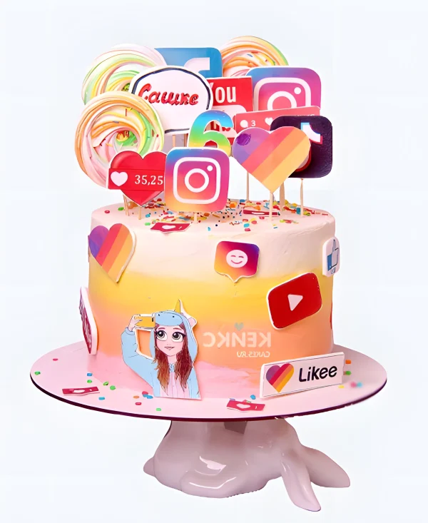 Прикольный торт с инстаграм и различными социальными сетями Фото
