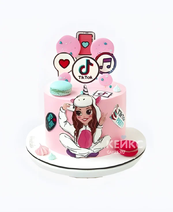 Прикольный торт в стиле тик ток с макарон Фото