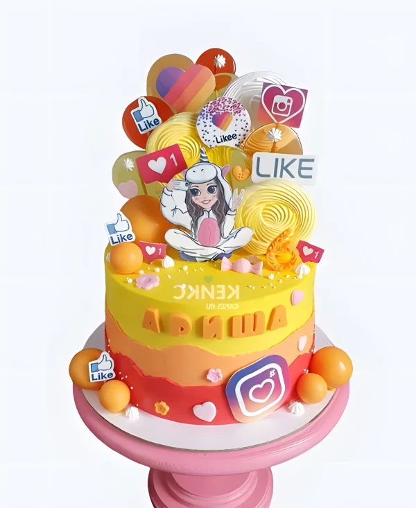 Радужный торт с инстаграмом и безе Фото