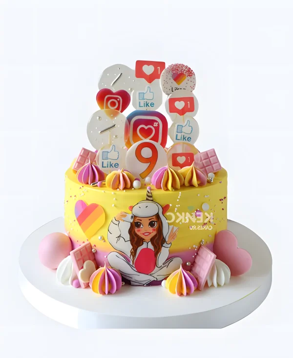 Радужный торт со сладостями и инстаграмом Фото