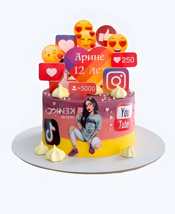 Разноцветный торт из крема с инстаграм и надписью Фото