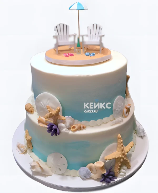 Роскошный двухъярусный летний торт море Фото