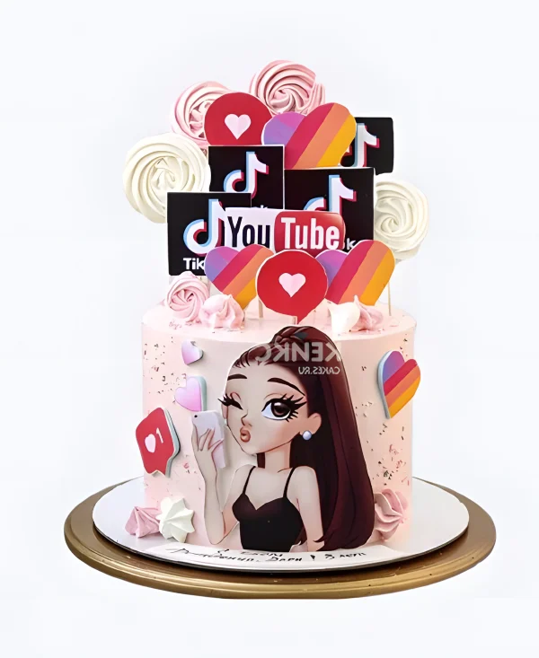 Розовенький торт с лайками и девочкой Фото