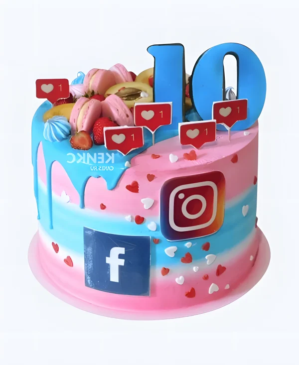 Розово голубой торт с инстаграмом и макарунс Фото