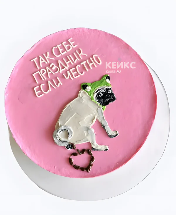 Розовый бенто торт с мопсом Фото