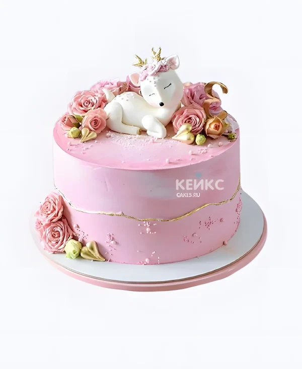 Розовый нежный торт девочке на 3 месяца Фото