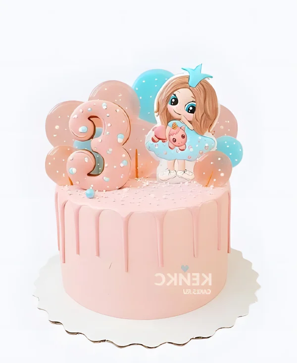 Розовый торт девочке на 3 года с леденцами Фото