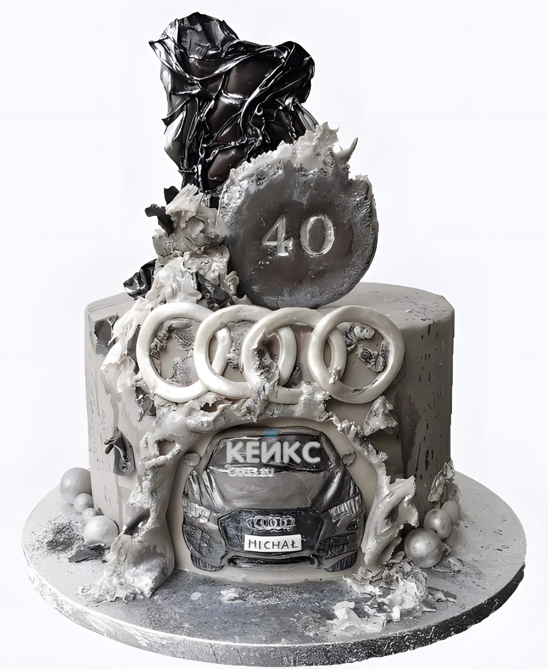 Серебристый торт Ауди на 40 лет Фото