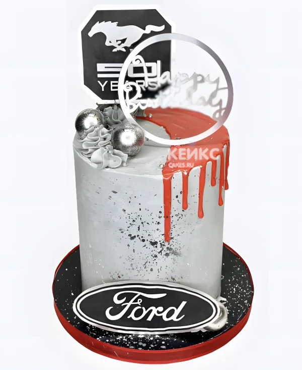 Серебристый торт Форд с красной глазурью Фото