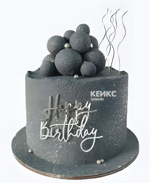 Серый велюровый торт на юбилей 30 лет Фото