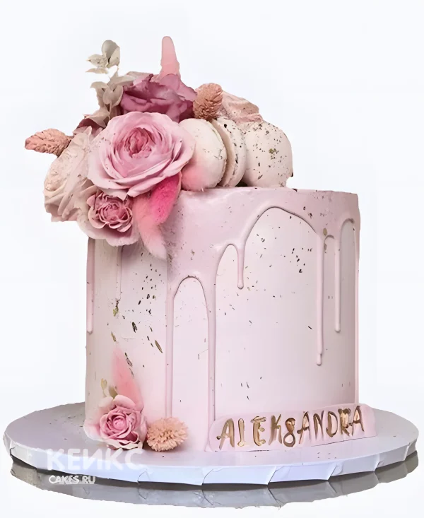 Розовый бенто торт с цветами на 40 лет Фото